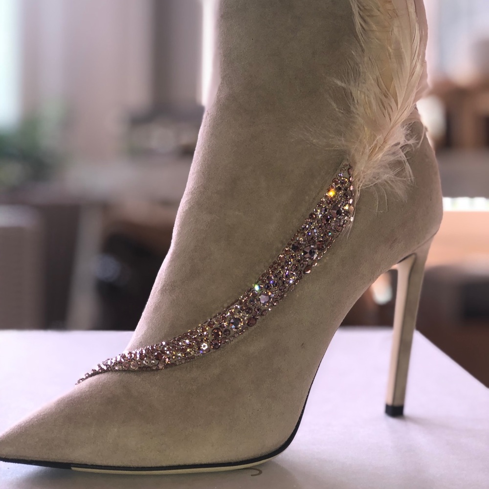 Jimmy Choo Beige Ankle Boots with Crystal Detail